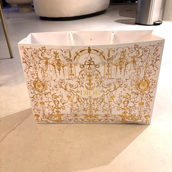 Dior White Good Limited Edition Floral Shopping Bag and Ribbon Large